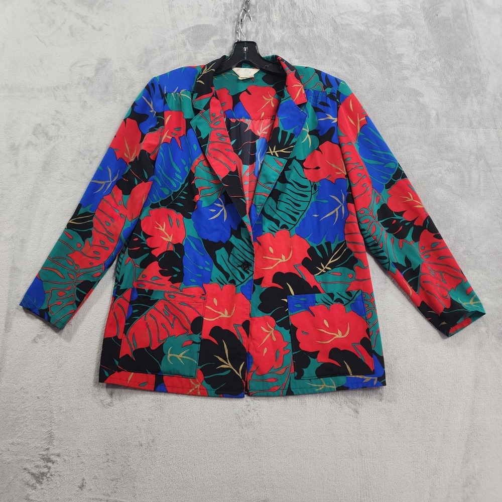 Vintage Tan Jay Blazer Womens 16W Multicolor‎ Tropical Floral Lightweight Jacket